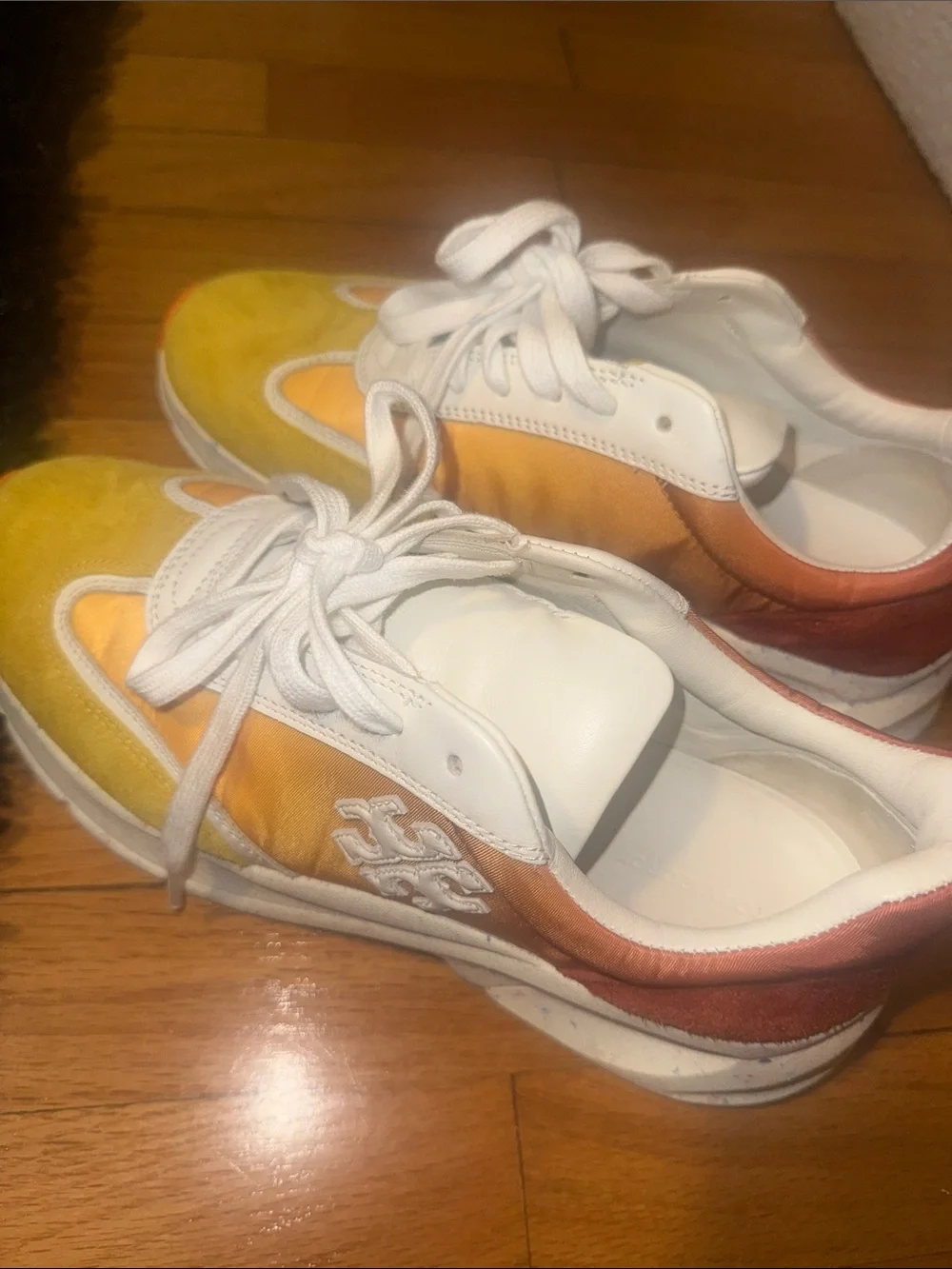 Tory Burch Good Luck Trainers Gradient Yellow-Orange Lace-Up Sneakers